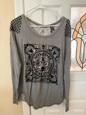 Affliction Medium Women's Grey Graphic Long Sleeve Top